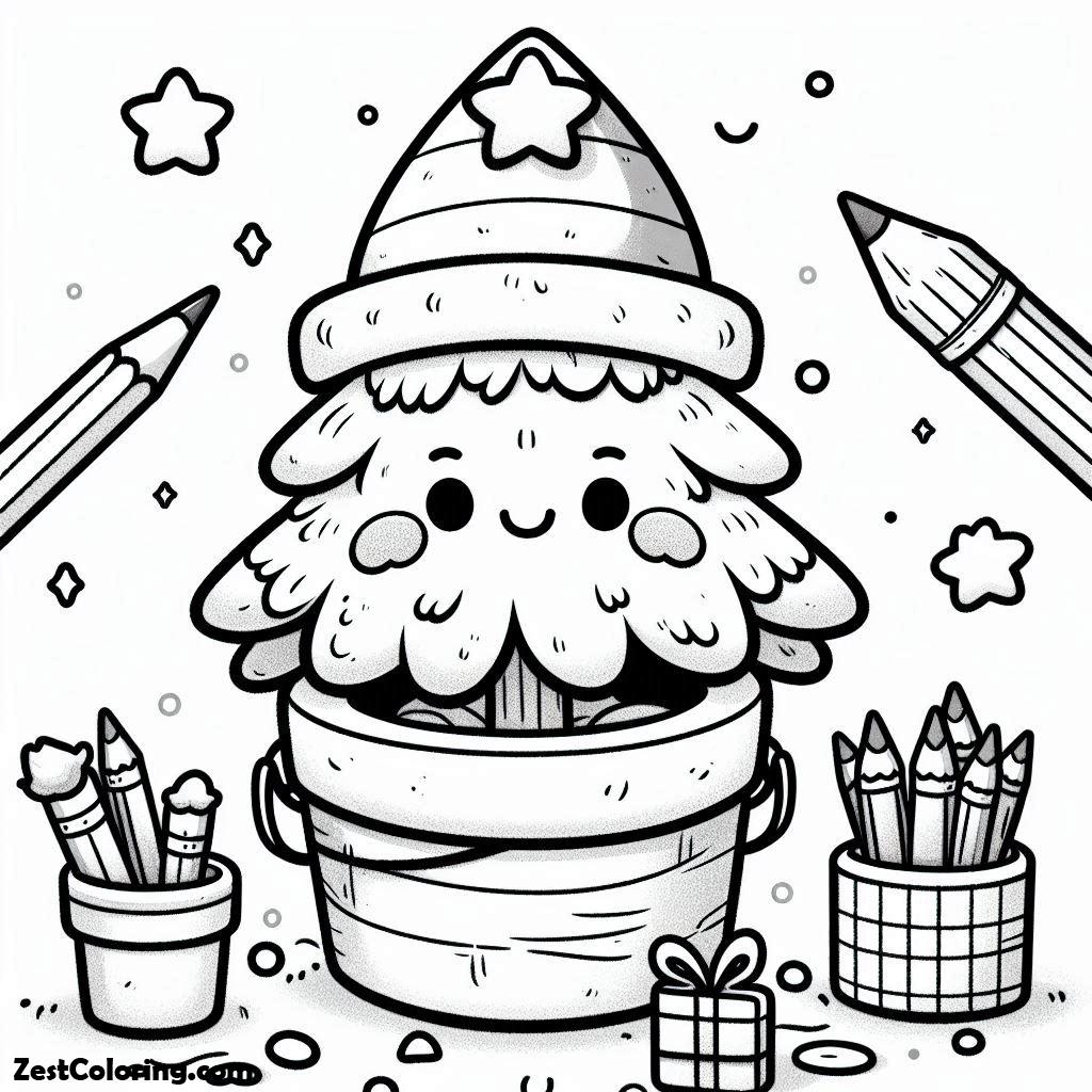 Christmas Tree, Cartoon Of Little Christmas Tree In A Bucket Coloring Page: Cartoon Of Little Christmas Tree In A Bucket Coloring PageFull Size Image