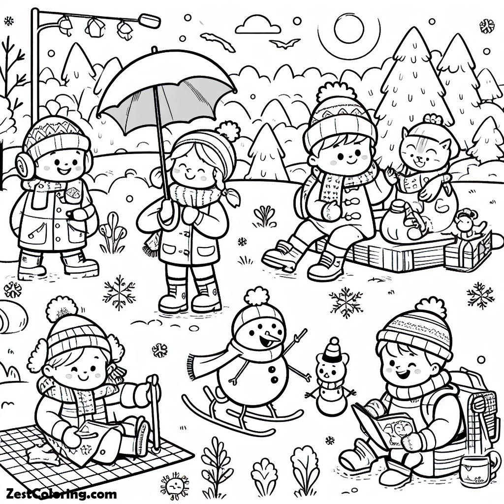 Outside Color Activity Childrens Outdoor Activities On Winter Season Coloring Page : Coloring ...