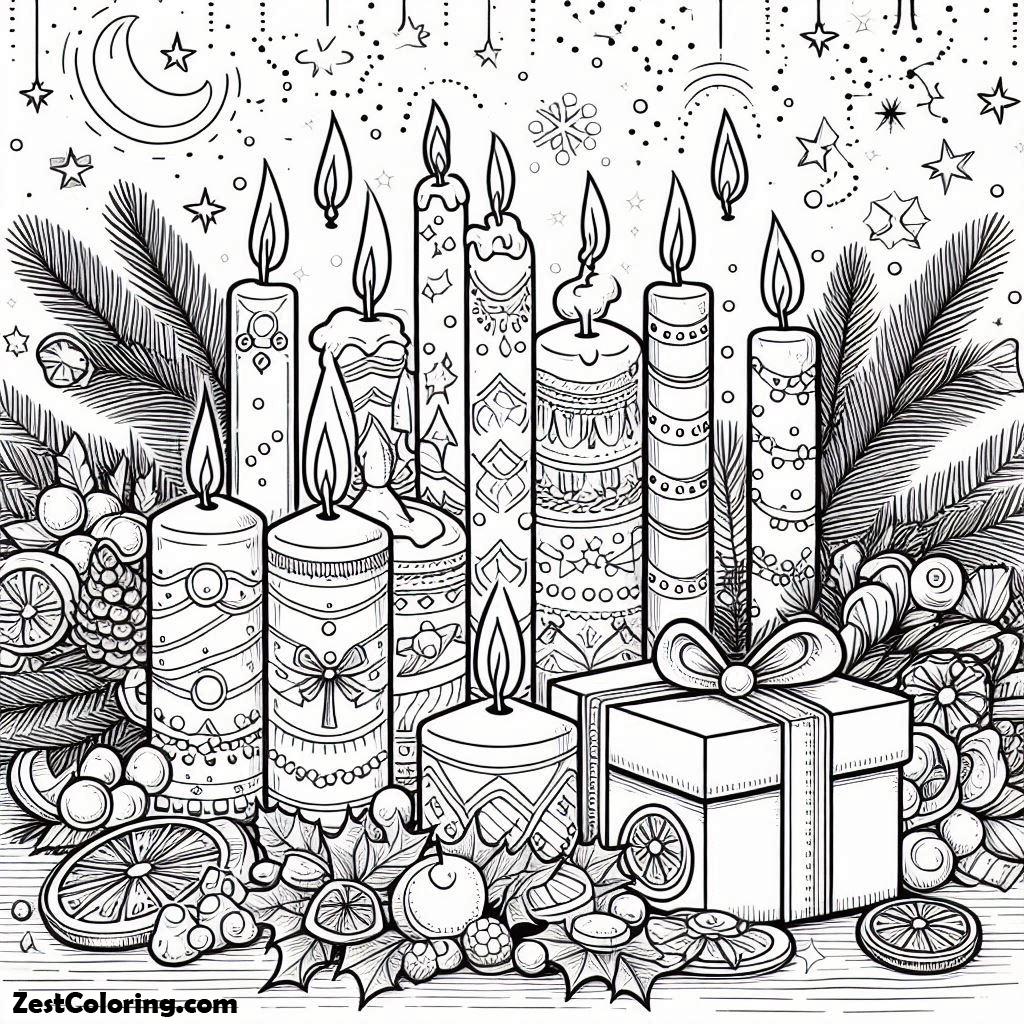 Christmas, Christmas Candles On Christmas Coloring Page: Christmas Candles On Christmas Coloring PageFull Size Image