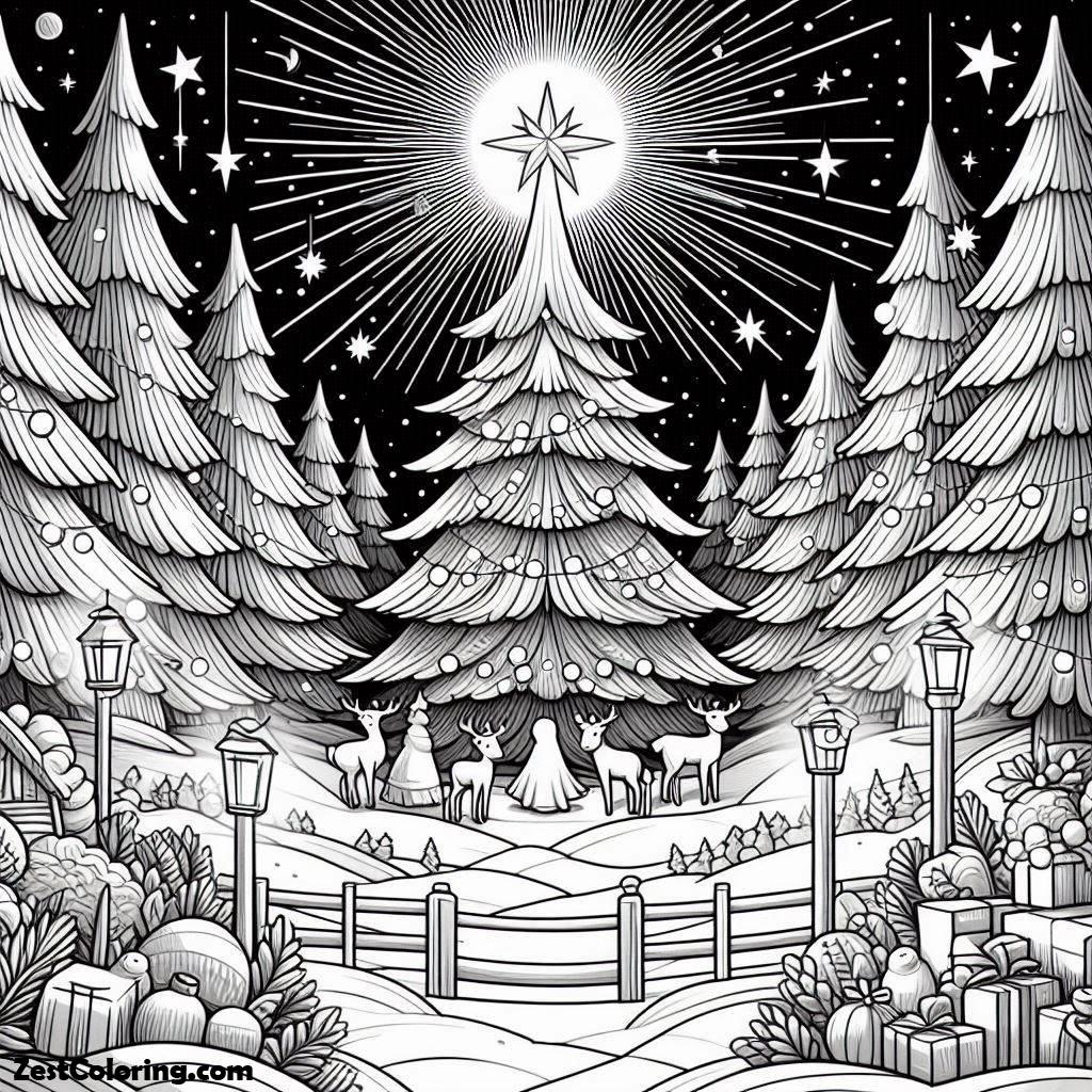 Christmas Tree, Christmas Trees Glow On Holy Night Coloring Page: Christmas Trees Glow On Holy Night Coloring PageFull Size Image