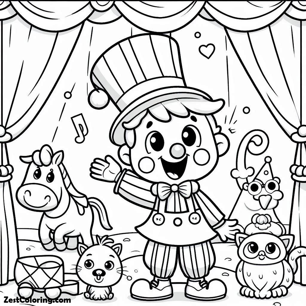 Clown, Clown Action With Animal Circus Coloring Page: Clown Action With Animal Circus Coloring PageFull Size Image