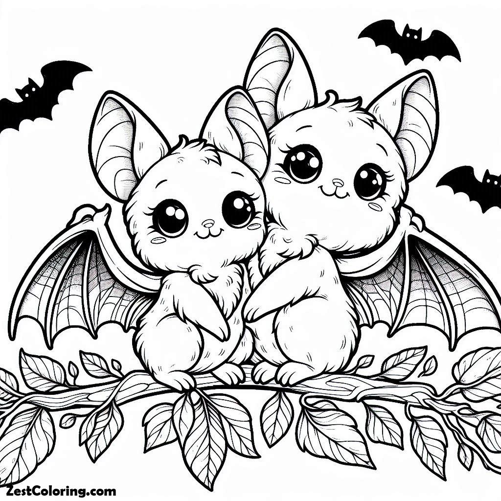 Bats, Cute Bats Couple Are Smiling Coloring Page: Cute Bats Couple Are Smiling Coloring PageFull Size Image