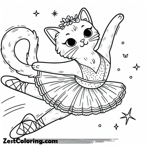 Cute Cat Ballerina Leaping Coloring Page : Coloring for Kids – Smart ...