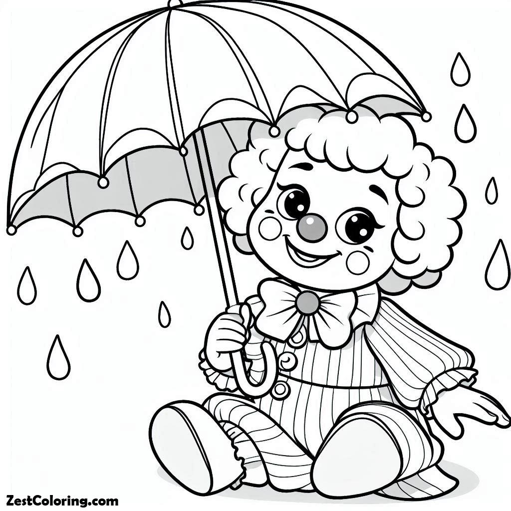 Clown, Cute Clown Smiling Under Umbrella Coloring Page: Cute Clown Smiling Under Umbrella Coloring PageFull Size Image