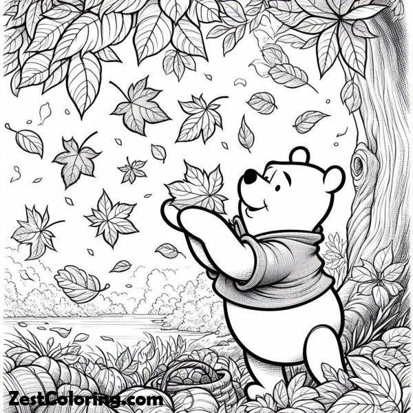 Disney Winnie The Pooh Catching In Autumn Leaves Coloring Page ...