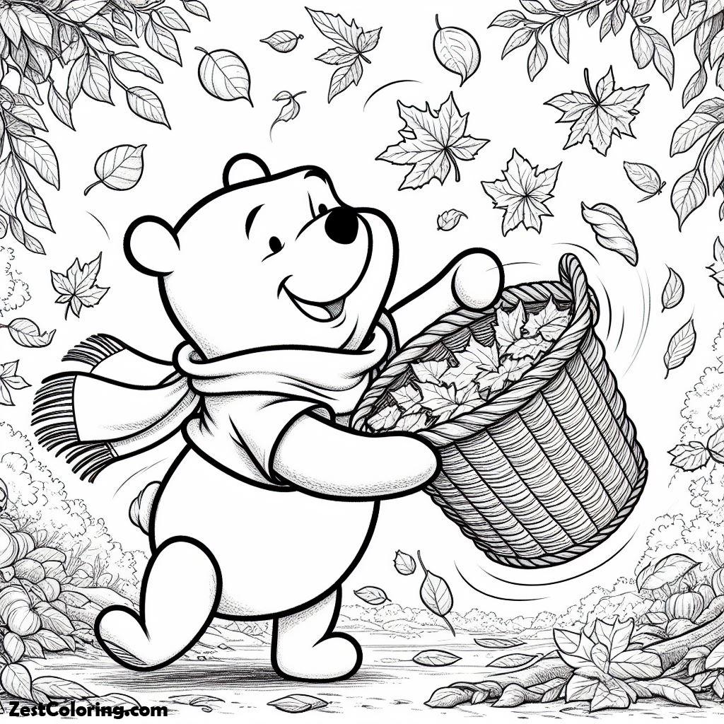 Autumn, Disney Winnie The Pooh Collects Autumn Leaves, Coloring Page: Disney Winnie The Pooh Collects Autumn Leaves, Coloring PageFull Size Image