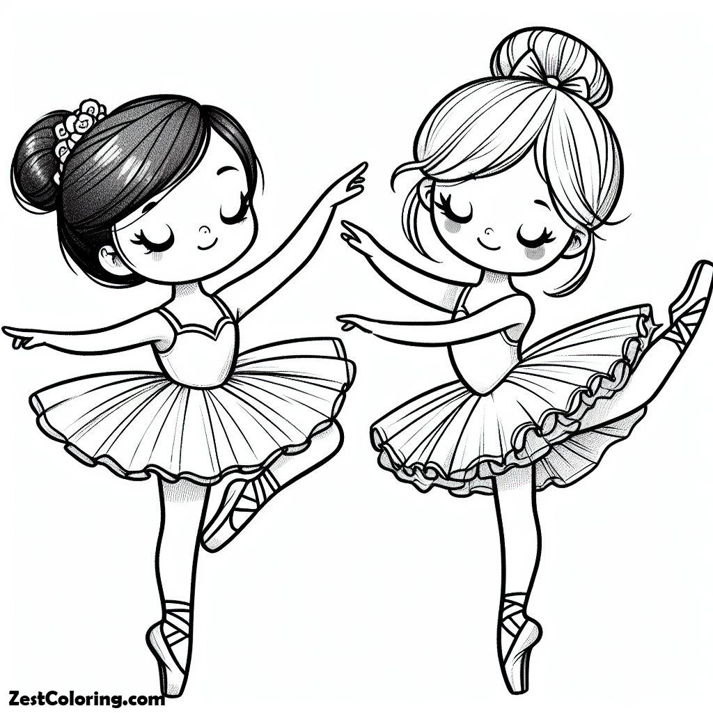 Ballerina, Drawing Of Two Ballerinas Coloring Page: Drawing Of Two Ballerinas Coloring PageFull Size Image