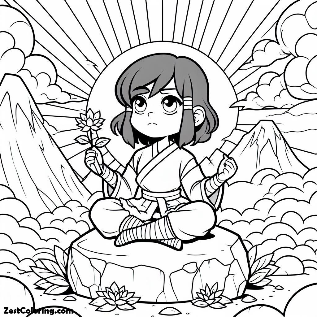 The Legend Of Kora, Drawing Of Little Chibi Korra Sitting On A Big Rock Coloring Page: Drawing Of Little Chibi Korra Sitting On A Big Rock Coloring PageFull Size Image