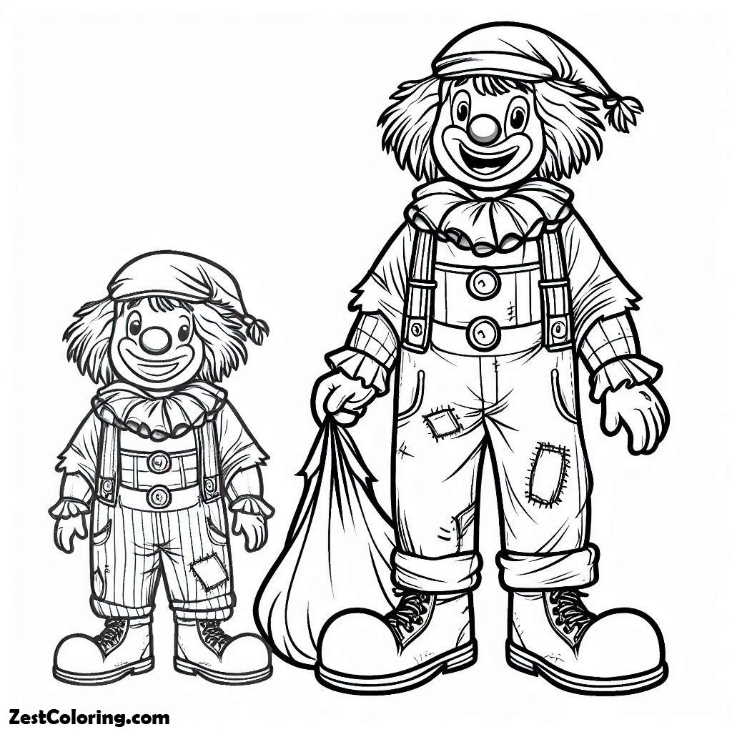 Clown, Father And Son Clowns Wearing Raggery Clothes Coloring Page: Father And Son Clowns Wearing Raggery Clothes Coloring PageFull Size Image