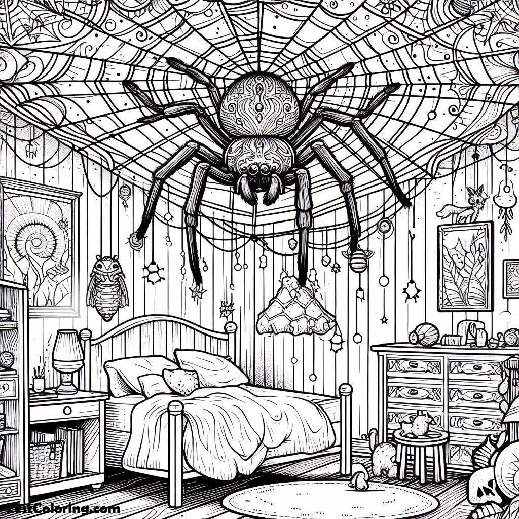 Spider, Giant Spider Web Decoration On The Bedroom Ceiling Coloring Page: Giant Spider Web Decoration On The Bedroom Ceiling Coloring PageFull Size Image