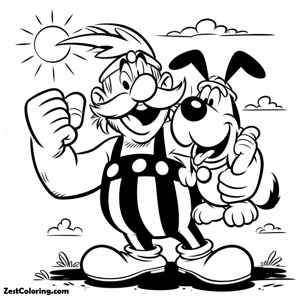 Asterix, Happy Asterix And Dogmatix Coloring Page: Happy Asterix And Dogmatix Coloring PageFull Size Image