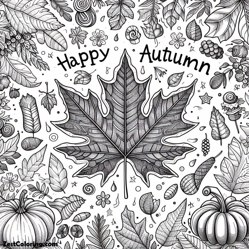 Happy Autumn With Autumn Leaf Coloring Page : Coloring for Kids – Smart ...