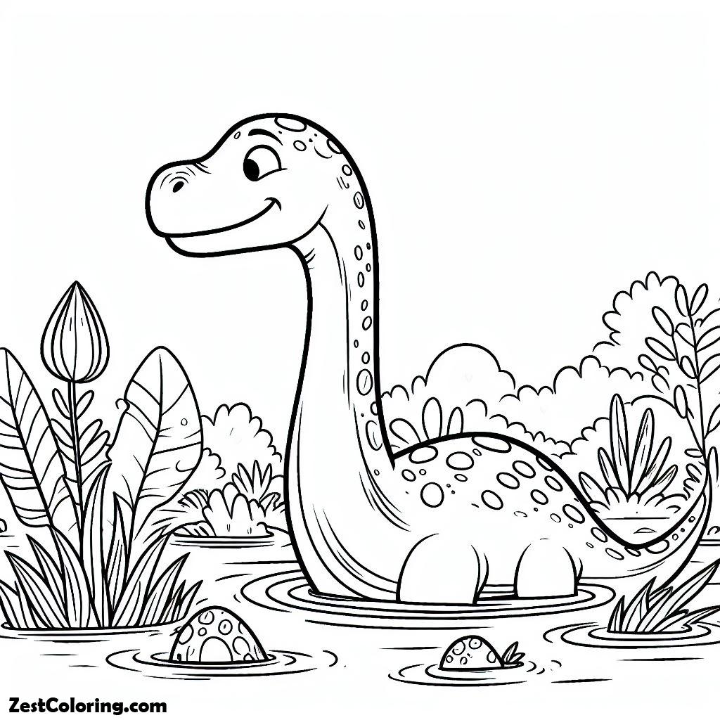 Brachiosaurus, Happy Brachiosaurus Is Soaking In The Lake Coloring Page: Happy Brachiosaurus Is Soaking In The LakeFull Size Image