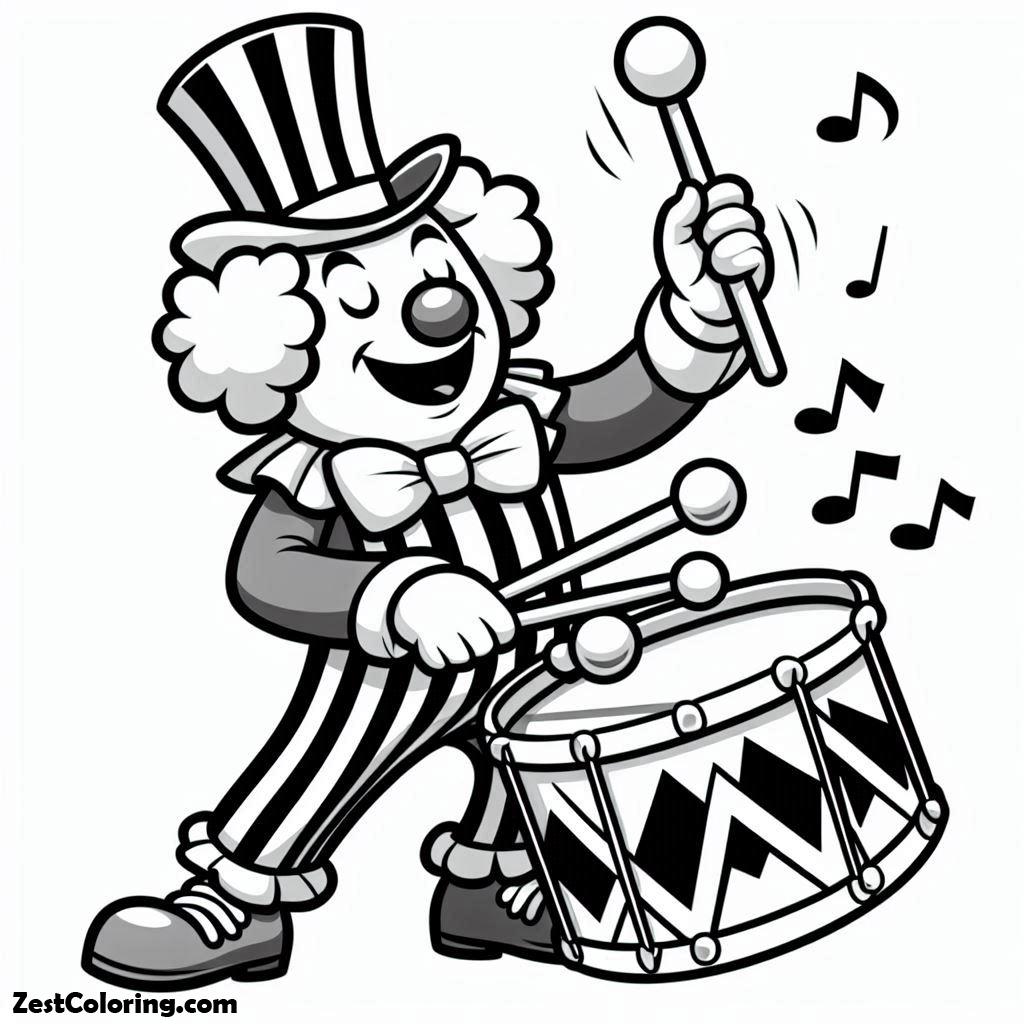Clown, Happy Clown Beating The Drum Coloring Page: Happy Clown Beating The Drum Coloring PageFull Size Image