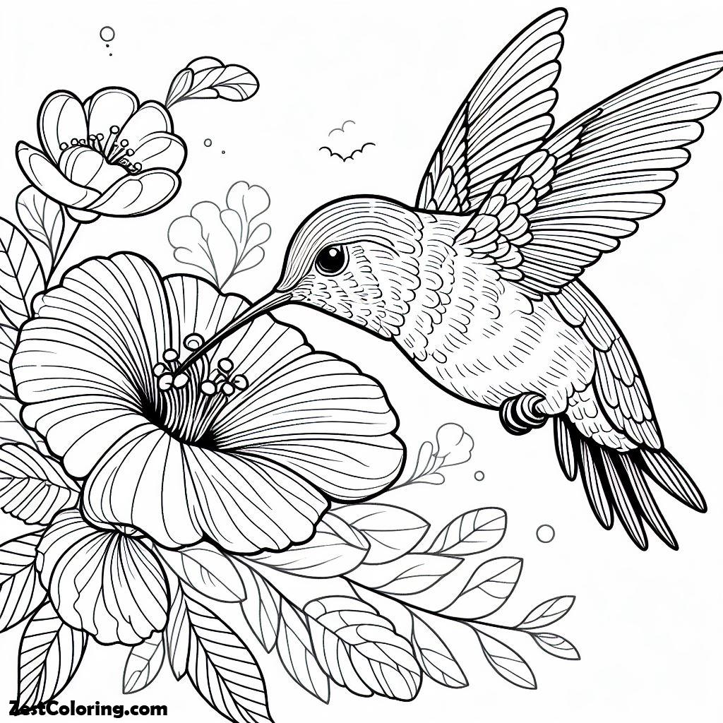 Bird, Humming Bird Eat From Flower Coloring Page: Humming Bird Eat From Flower Coloring PageFull Size Image