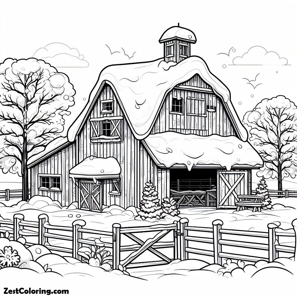 Barn, Image Of Barn House Covered With Snow Coloring Page: Image Of Barn House Covered With Snow Coloring PageFull Size Image