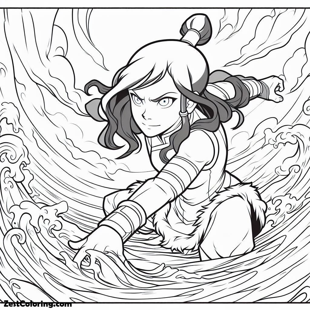 The Legend Of Kora, Korra Awesome Water Bending Coloring Page: Korra Awesome Water Bending Coloring PageFull Size Image