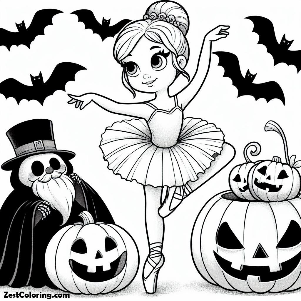 Ballerina, Little Ballerina Performing Of Halloween Coloring Page: Little Ballerina Performing Of Halloween Coloring PageFull Size Image