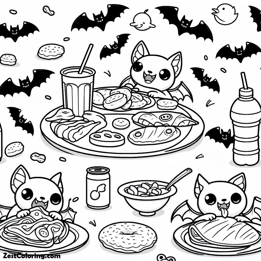 Bats, Little Bats Having A Food Feast Coloring Page: Little Bats Having A Food Feast Coloring PageFull Size Image