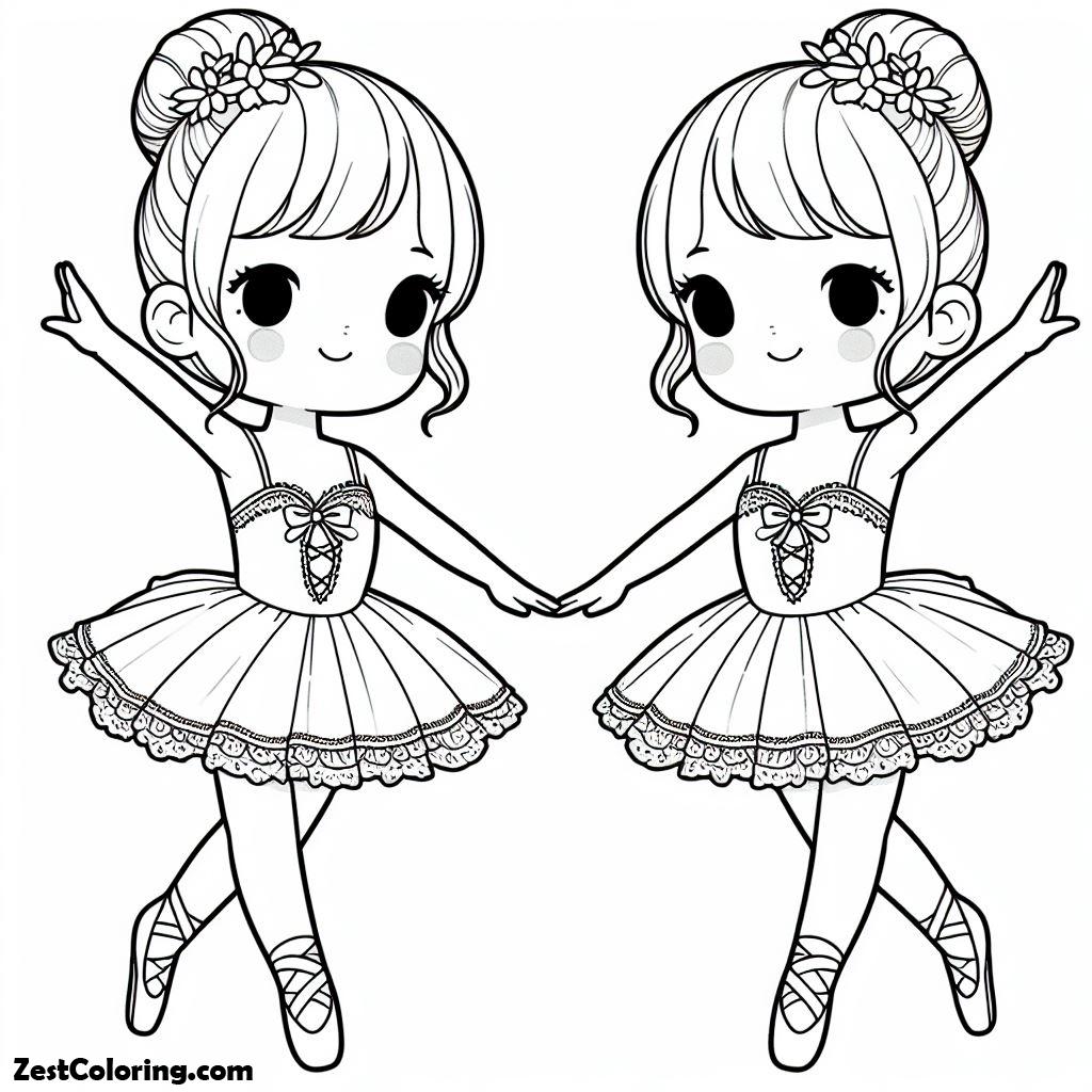 Ballerina, Little Twin Ballerinas Coloring Page: Little Twin Ballerinas Coloring PageFull Size Image