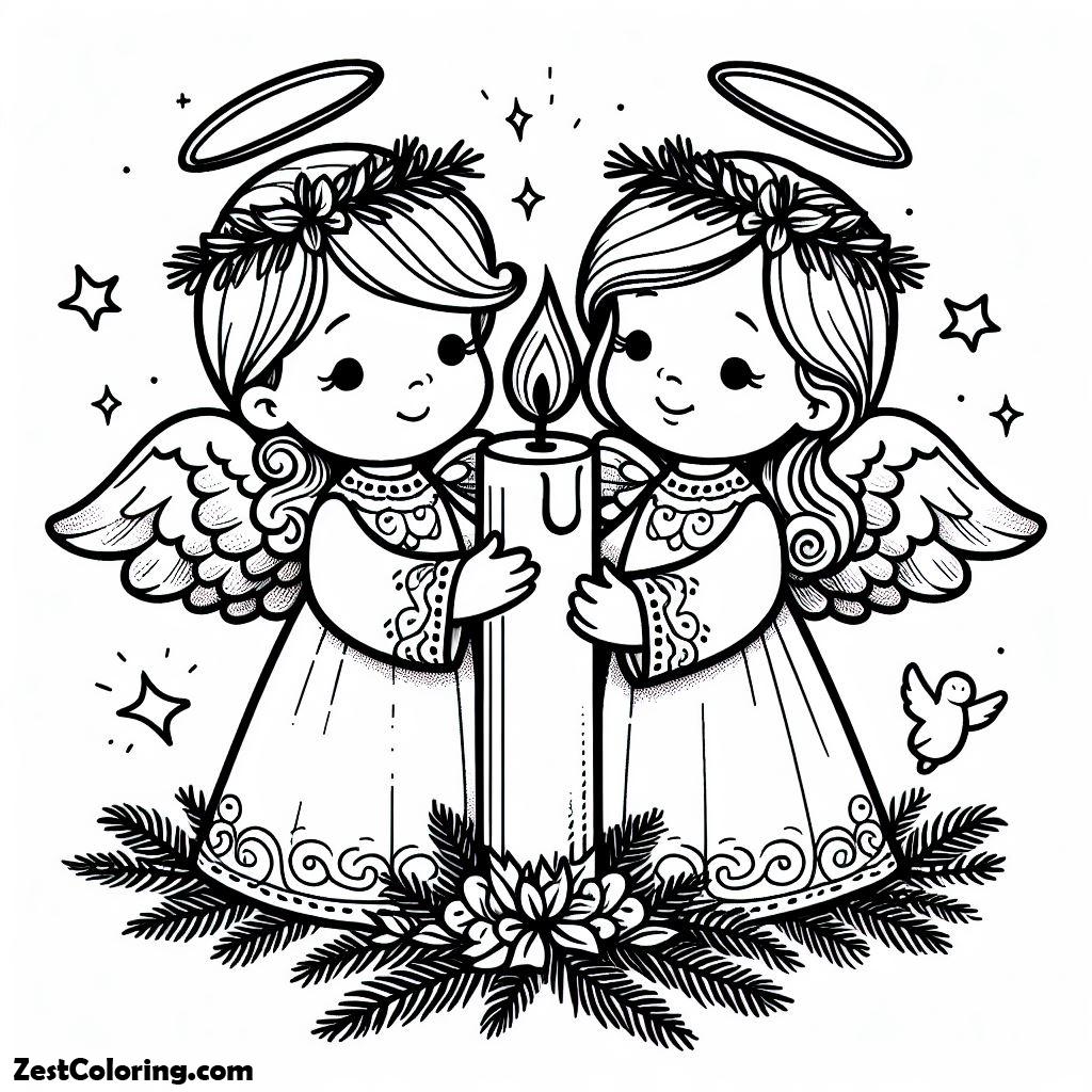 Angels, Loving Angels Holding Candle Coloring Page: Loving Angels Holding Candle Coloring PageFull Size Image