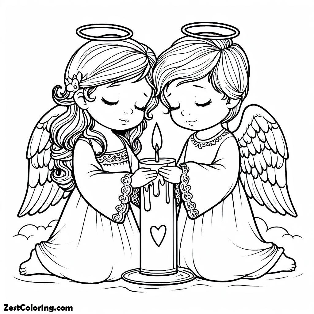 Angels, Loving Little Angels Holding Candle Coloring Page: Loving Little Angels Holding Candle Coloring PageFull Size Image