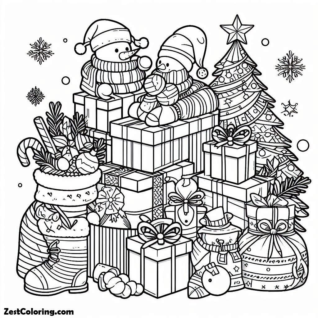 Christmas, Many Christmas Presents On Christmas Coloring Page: Many Christmas Presents On Christmas Coloring PageFull Size Image