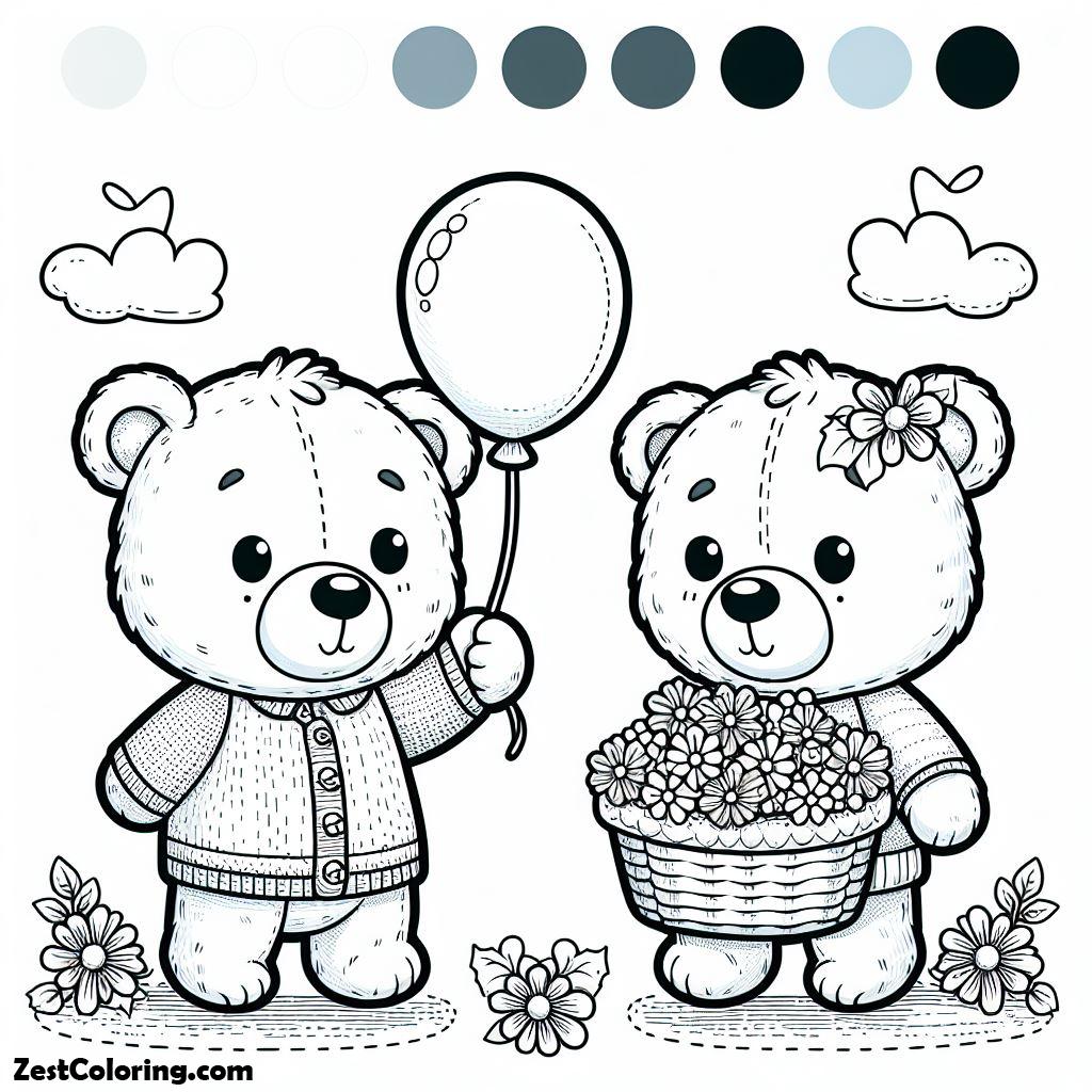 Teddy Bear, Nice Couple Of BearIn Teddy Bear Coloring Page: Nice Couple Of BearIn Teddy Bear Coloring PageFull Size Image