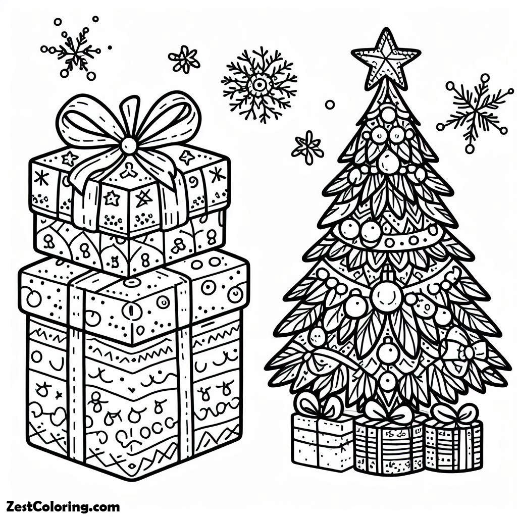 Christmas Tree, One Christmas Tree And Christmas Gifts Coloring Page: One Christmas Tree And Christmas Gifts Coloring PageFull Size Image