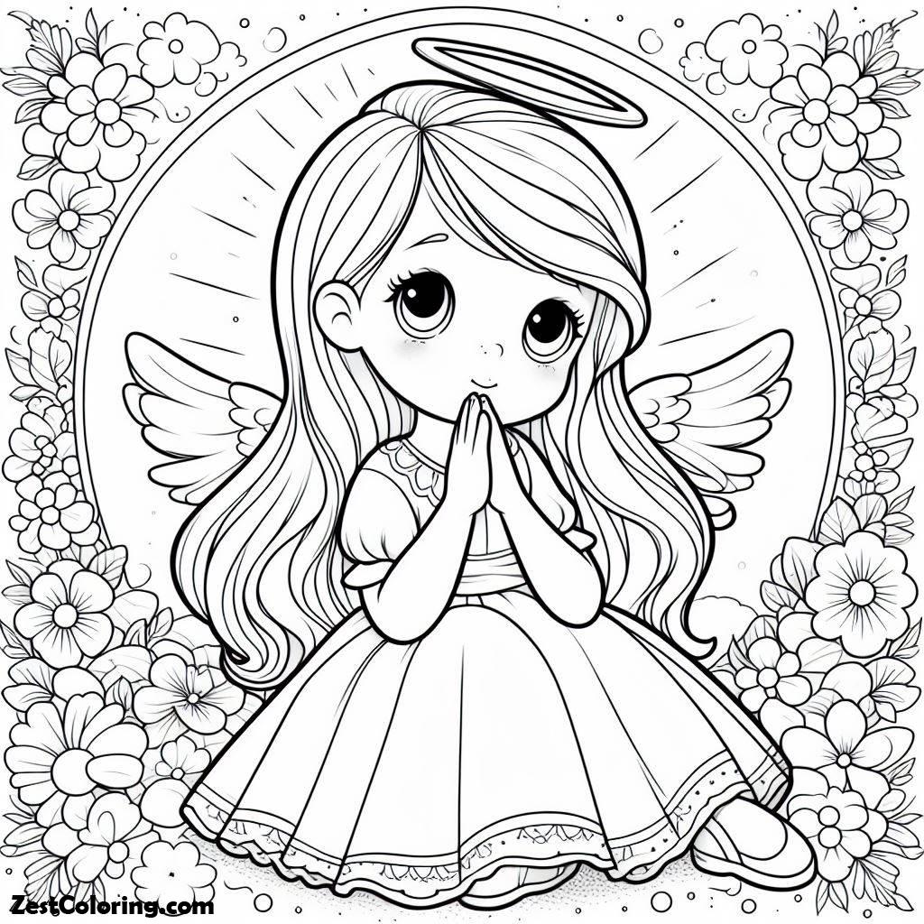 Angels, Pretty Little Angels Praying Coloring Page: Pretty Little Angels Praying Coloring PageFull Size Image
