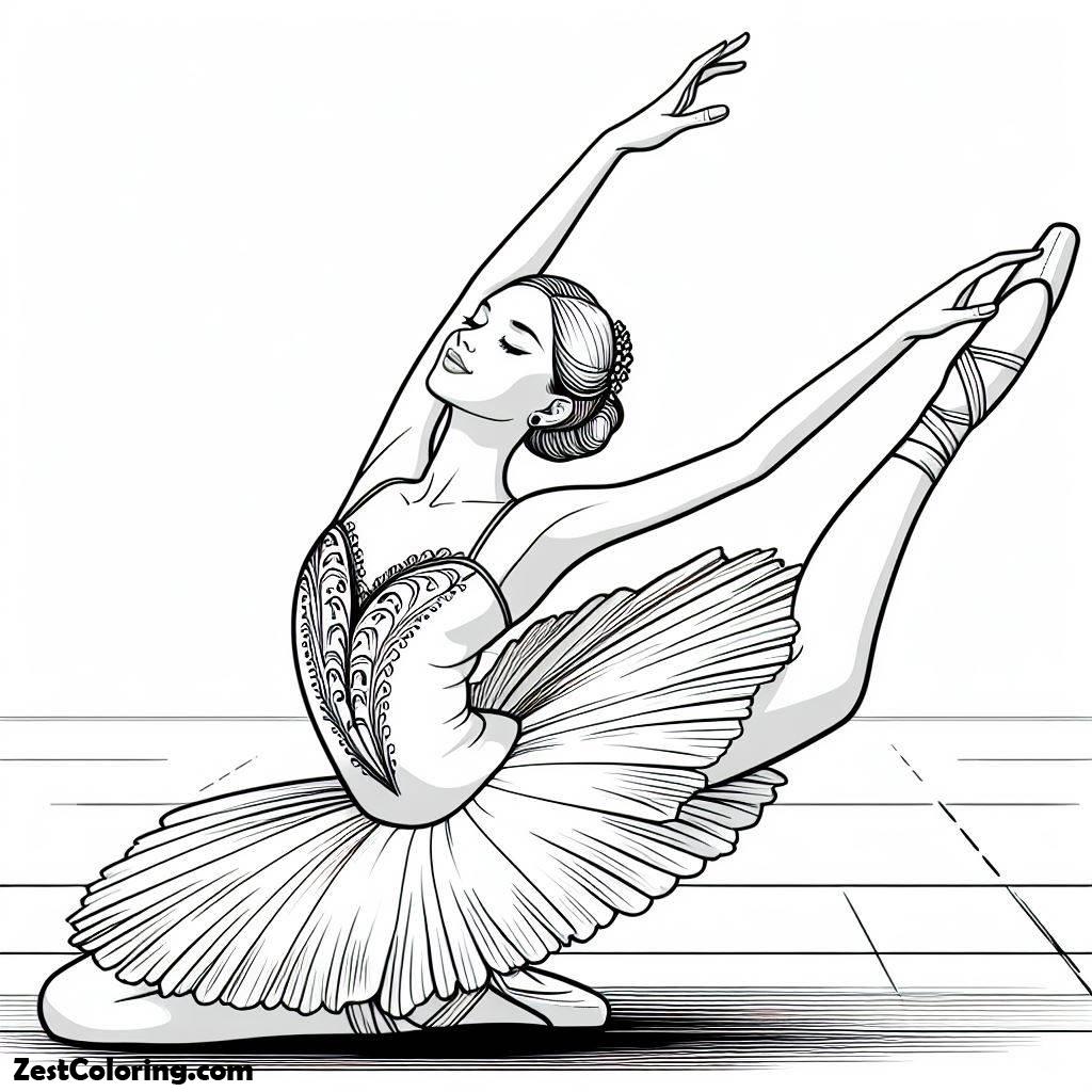 Ballerina, Professional Ballerina Practicing Coloring Page: Professional Ballerina Practicing Coloring PageFull Size Image
