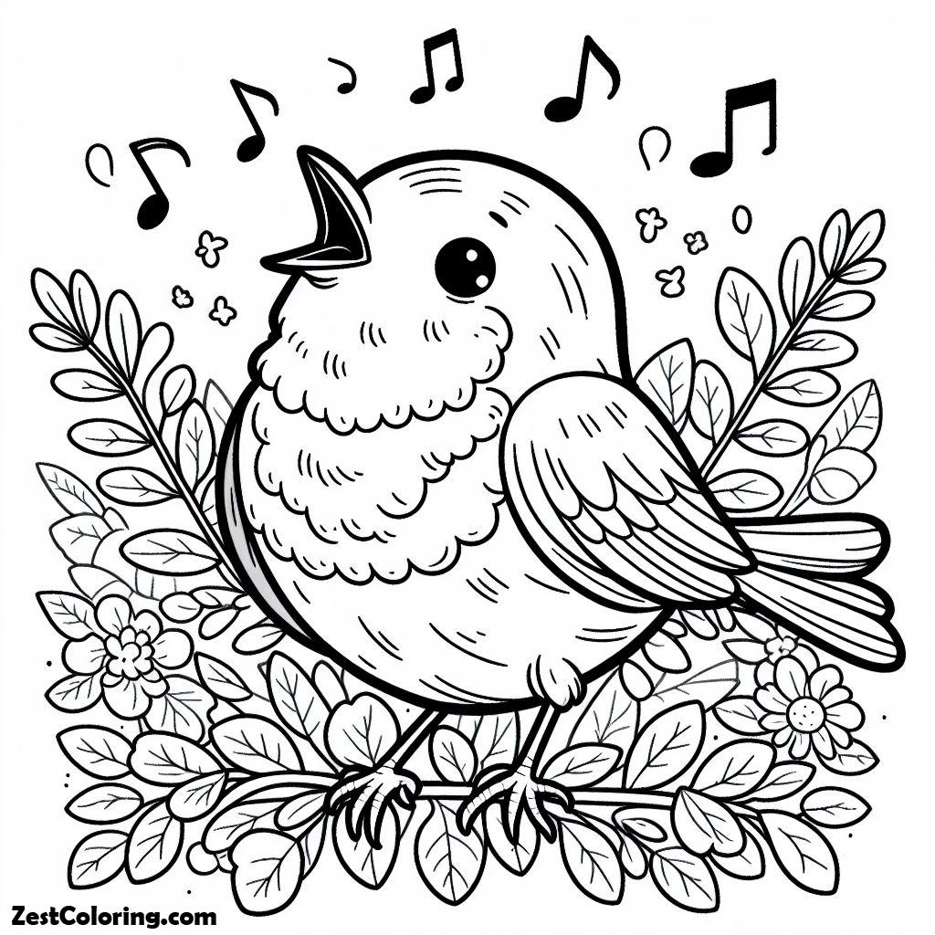 Bird, Robin Bird Singing In The Morning Coloring Page: Robin Bird Singing In The Morning Coloring PageFull Size Image