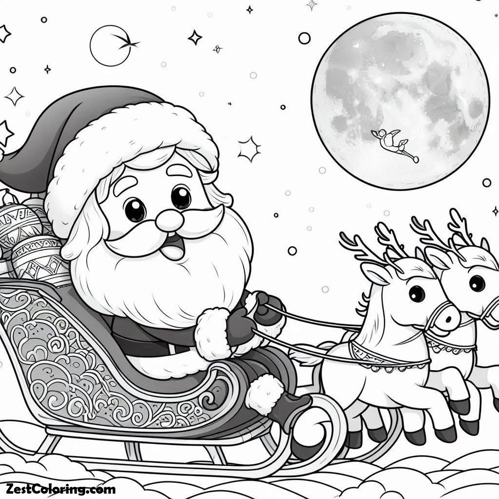 Christmas, Santa Claus Riding His Sleigh On Christmas Coloring Page: Santa Claus Riding His Sleigh On Christmas Coloring PageFull Size Image