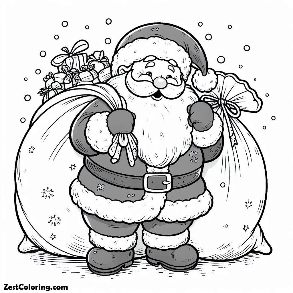 Christmas, Santa Clauss With Two Fat Christmas Sacks On Christmas Coloring Page: Santa Clauss With Two Fat Christmas Sacks On Christmas Coloring PageFull Size Image
