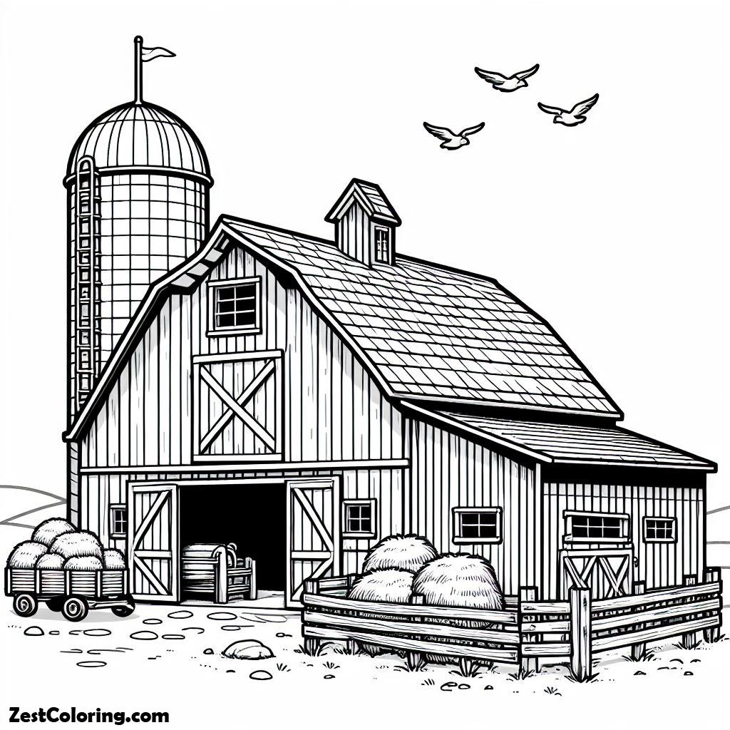 Barn, Silent Farm Barn Coloring Page: Silent Farm Barn Coloring PageFull Size Image