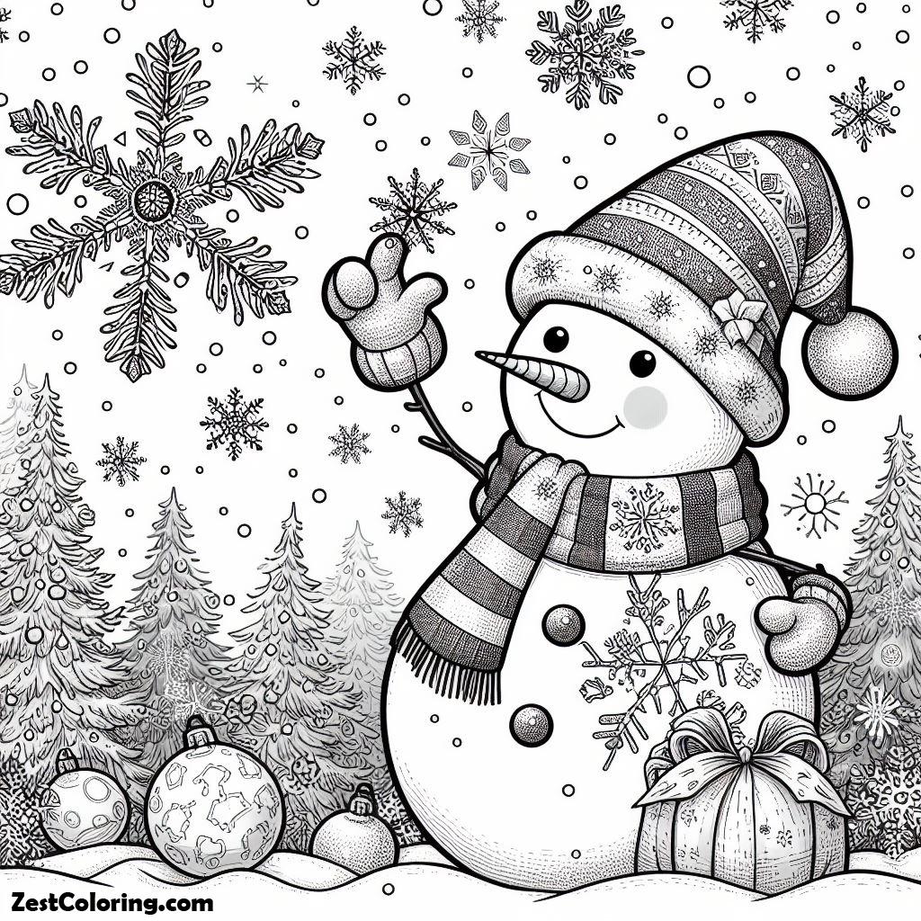 Snowman, Snowman Christmas Touch Snowflake Coloring Page: Snowman Christmas Touch Snowflake Coloring PageFull Size Image
