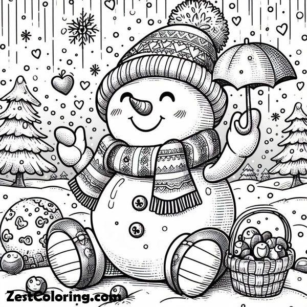 First Snow Fall Coloring Snowman Enjoys Snowfall Coloring Page : Coloring for Kids – Smart ...