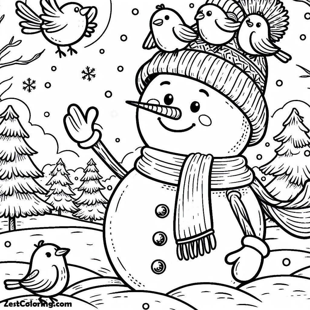 Snowman, Snowman Greeting To His Friends Coloring Page: Snowman Greeting To His Friends Coloring PageFull Size Image