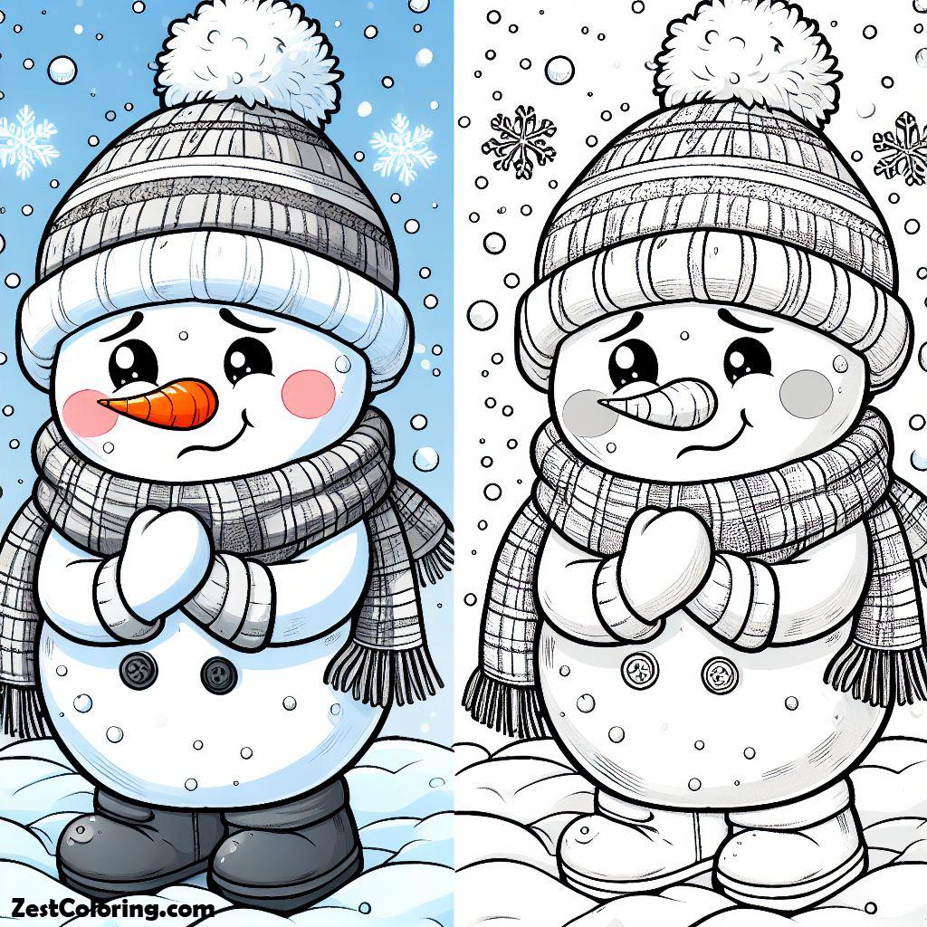 Snowman Is Getting Cold In Two Sides Coloring Page : Coloring for Kids ...