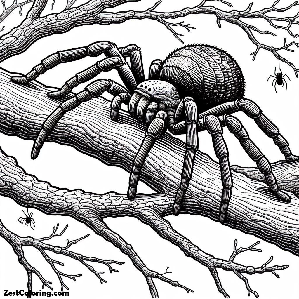 Spider, Spider Walking On Dead Tree Branch Coloring Page: Spider Walking On Dead Tree Branch Coloring PageFull Size Image
