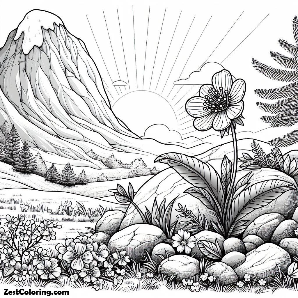 Spring Flower, Spring Flower And Beautiful View Coloring Page: Spring Flower And Beautiful View Coloring PageFull Size Image