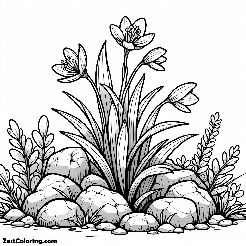 Spring Flower, Spring Flower Grow Between A Rock Coloring Page: Spring Flower Grow Between A Rock Coloring PageFull Size Image