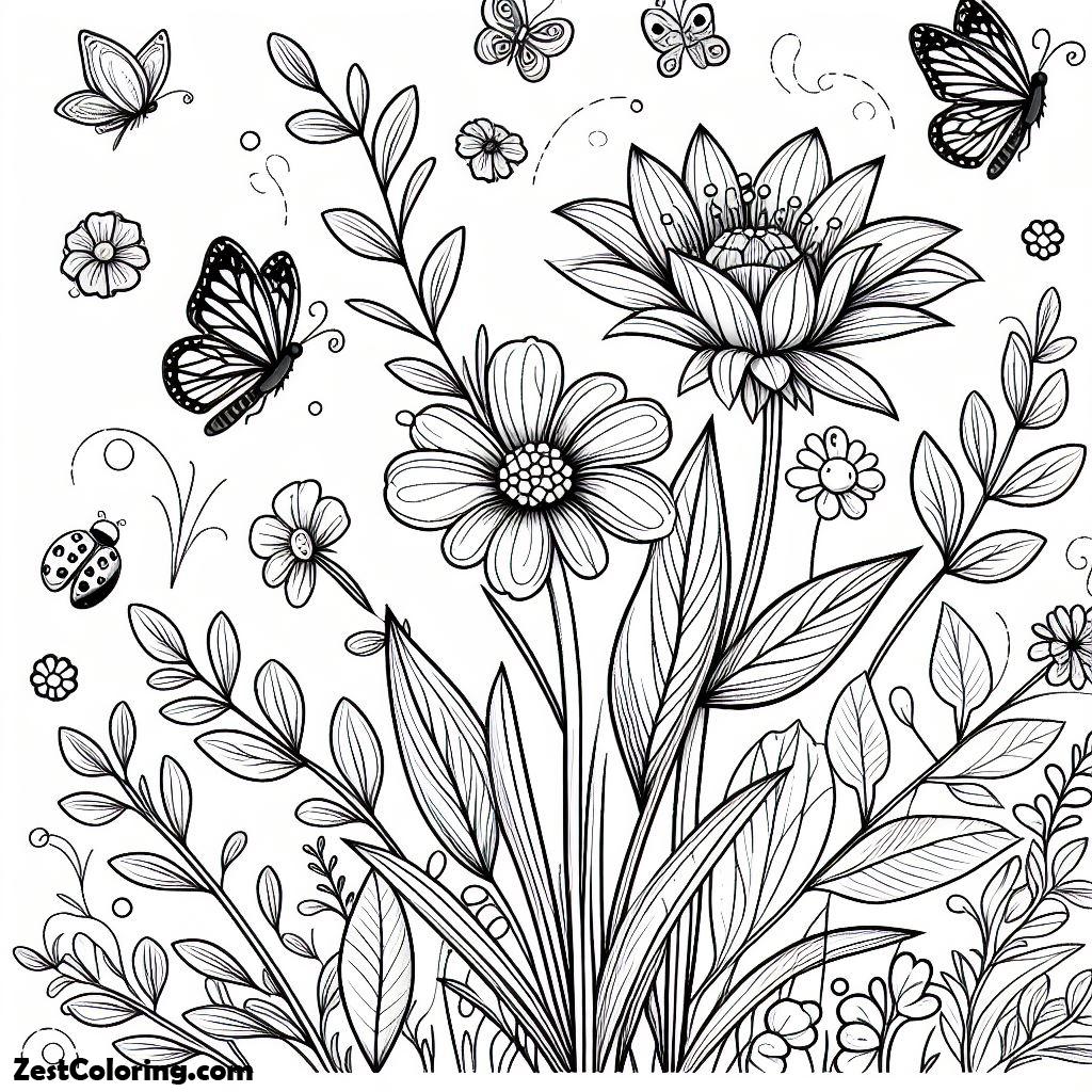 Spring Flower, Spring Flowers In The Garden Coloring Page: Spring Flowers In The Garden Coloring PageFull Size Image