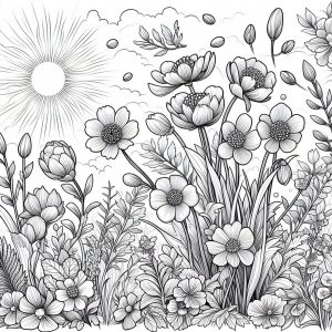 Beautiful Roses In Spring Flower Coloring Page : Coloring for Kids ...