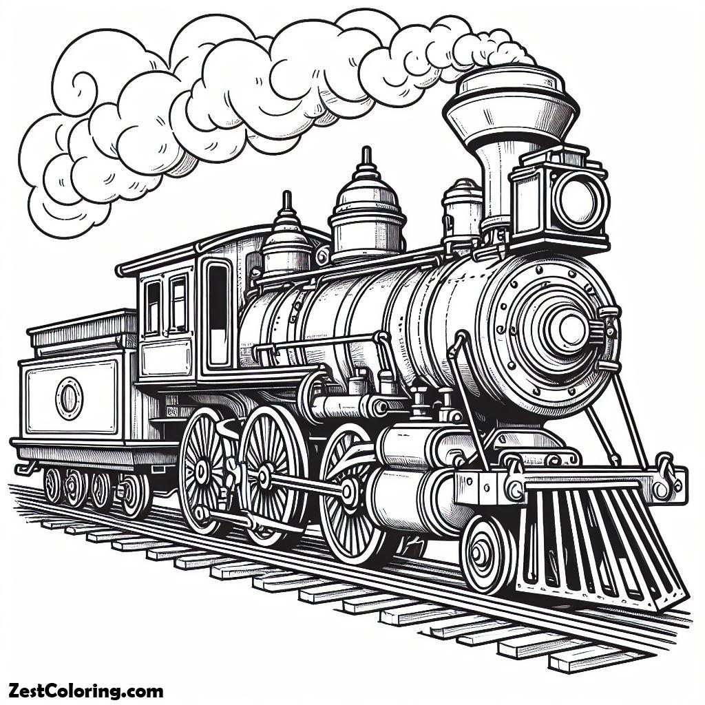 Train, Steam Train Coloring Page For Kids: Steam Train Coloring Page For KidsFull Size Image