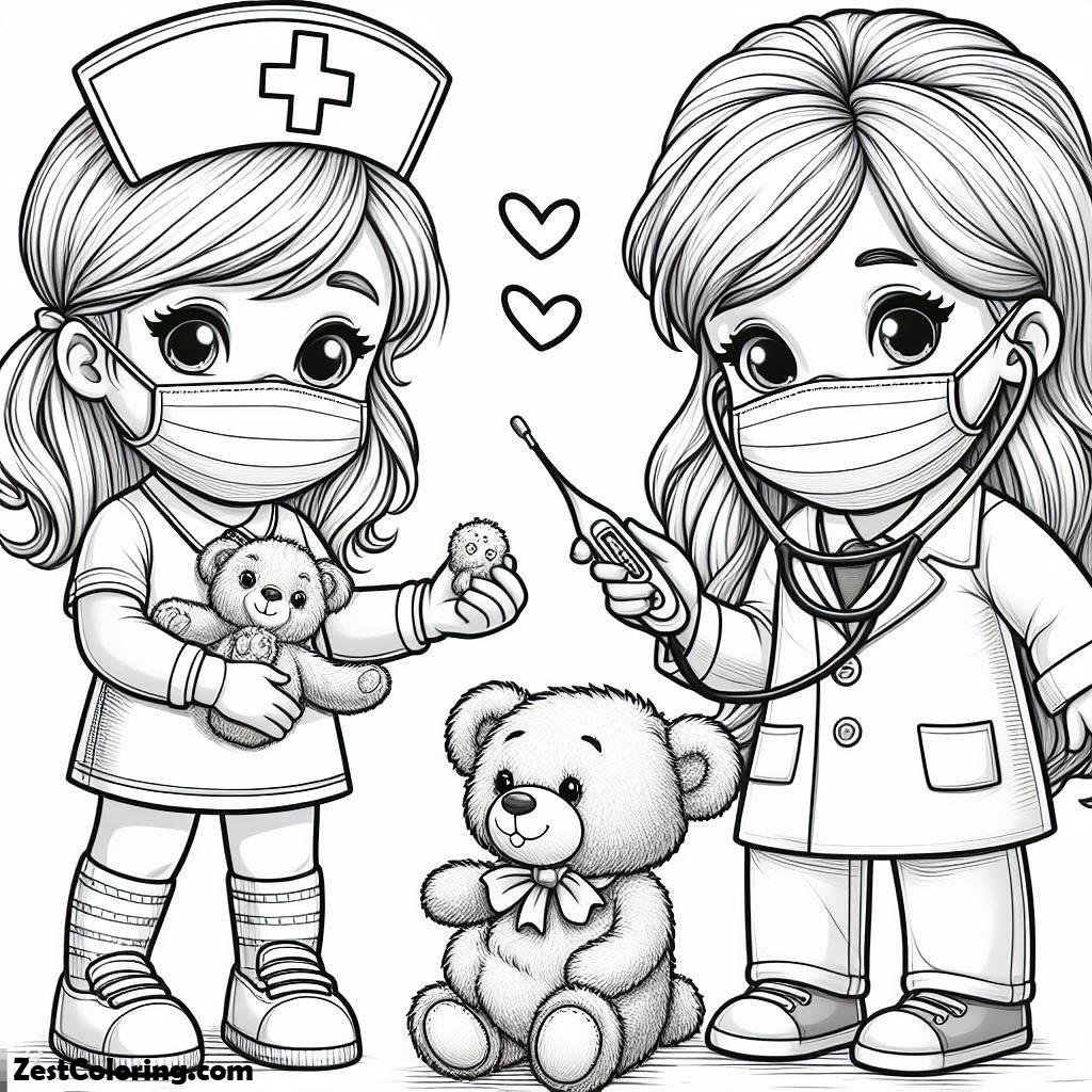 Teddy Bear, Taking Care Of Teddy Bear Coloring Page: Taking Care Of Teddy Bear Coloring PageFull Size Image