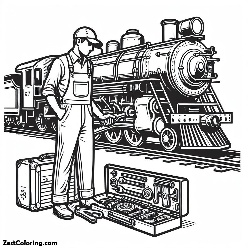Train, Technician Is Preparing Equipment To Repair The Train Coloring Page: Technician Is Preparing Equipment To Repair The Train Coloring PageFull Size Image