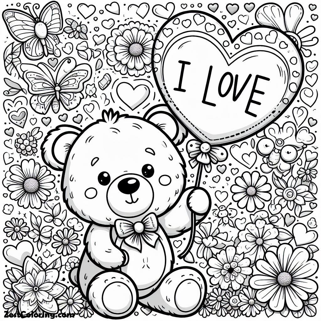 Teddy Bear, Teddy Bear And Valentine Coloring Page: Teddy Bear And Valentine Coloring PageFull Size Image