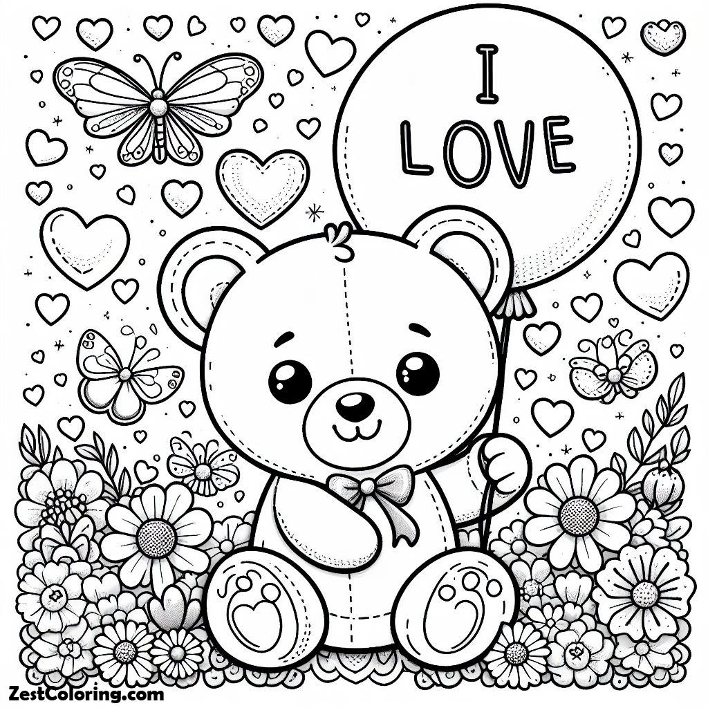 Teddy Bear, Teddy Bear Celebrate Valentine Coloring Page: Teddy Bear Celebrate Valentine Coloring PageFull Size Image