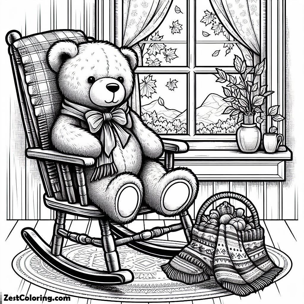 Teddy Bear, Teddy Bear Enjoys The Morning On A Lounge Chair Coloring Page: Teddy Bear Enjoys The Morning On A Lounge Chair Coloring PageFull Size Image